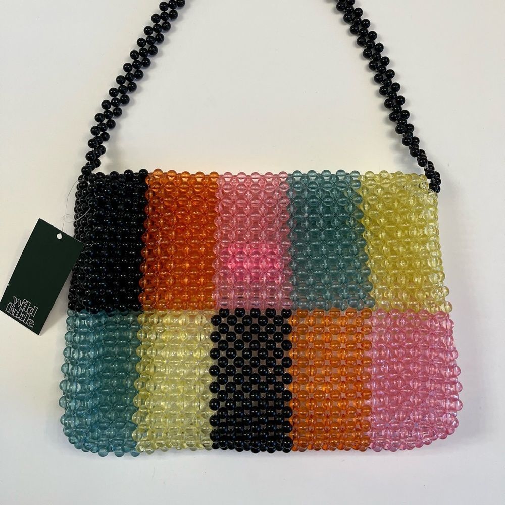 Beaded Colorblock Shoulder Handbag- Unique - 100% Beaded - NWT